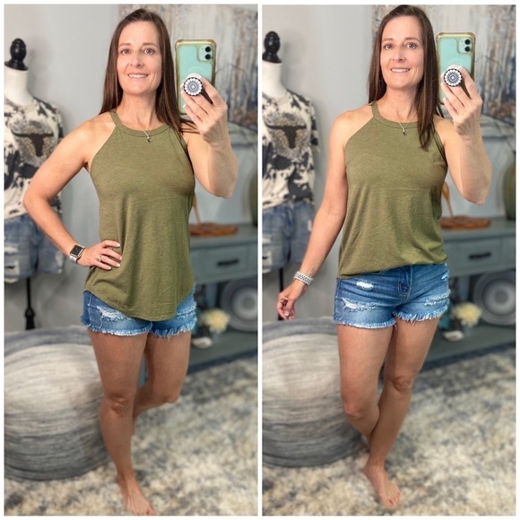 ❤️‍🔥Tri Rocker Tank Floaty Top Army Green 1722 - Picture 2 of 10